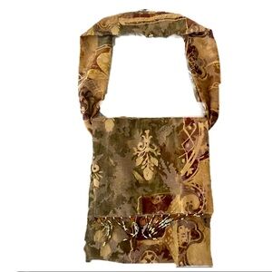 HANDMADE Autumn shoulder bag, flap closure, beautiful beading, damask fabric.